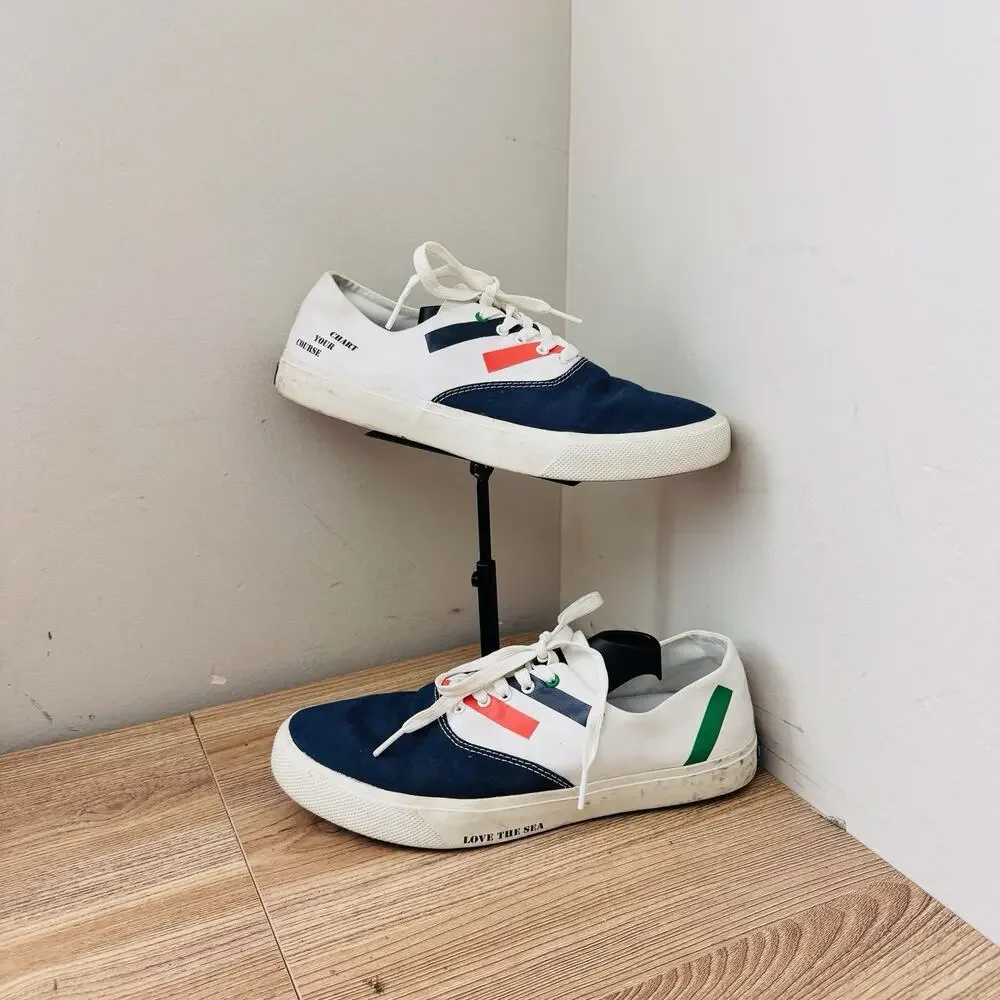 Sperry Captain's CVO Prep Charter Stripe Sneakers White And Blue Men’s 9